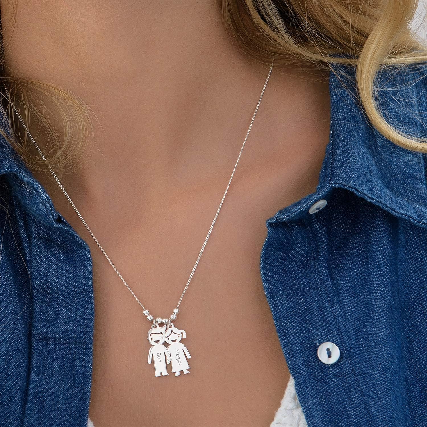 MyNameNecklace Personalized Engraving Charms Mothers Necklace-Engraved Boy Girl Charm Jewelry Gift for Mom, Wife, Mother Day (Sterling Silver 925, 2 Charms): Jewelry