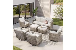 AMCLOBA Outdoor Patio Furniture Set-7 Pieces All-Weather Wicker Outdoor Furniture with Swivel Patio Chairs Outdoor Patio Conversation Sets for Garden Porch Deck Grey/Beige