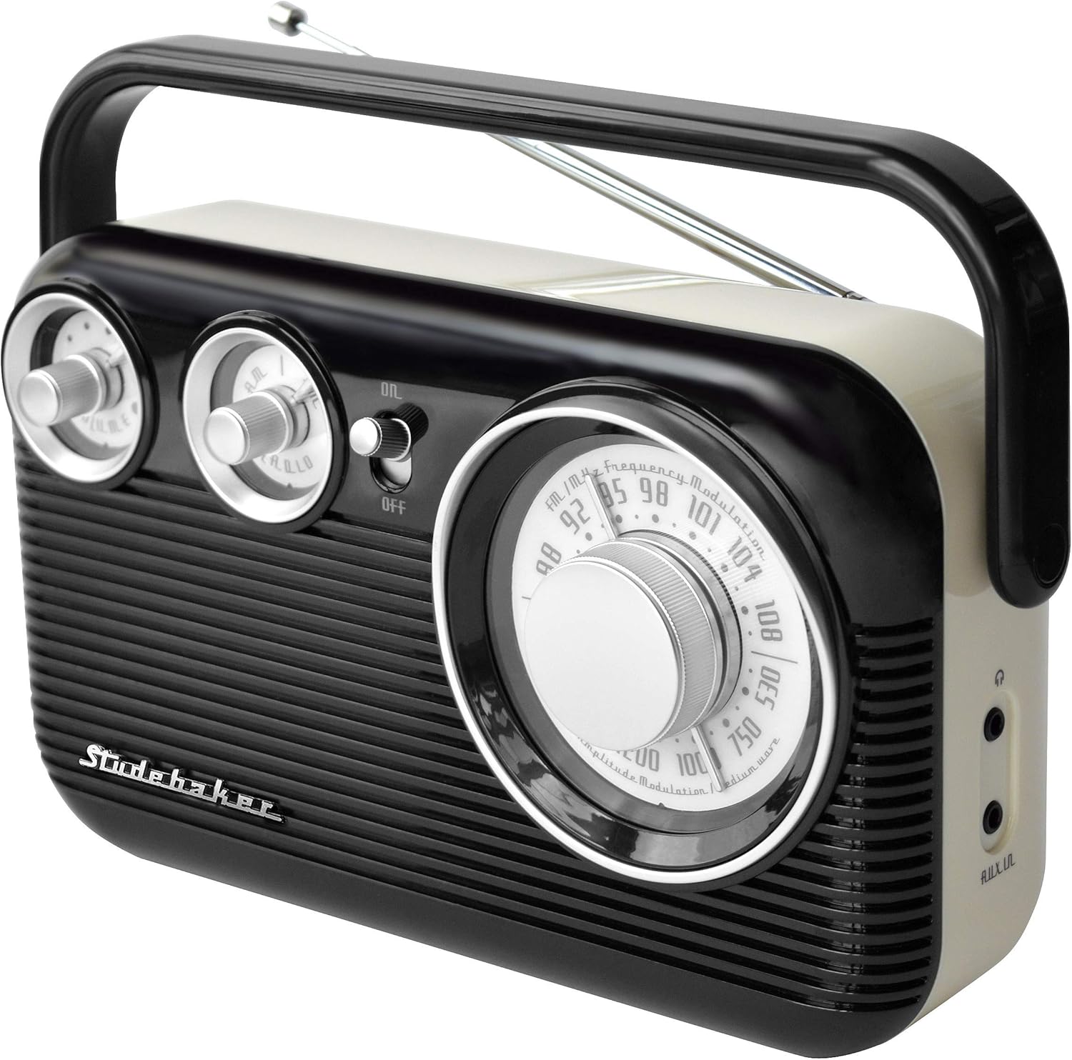 Studebaker SB2003 Retro Portable AM/FM Radio AC or Battery Operated (Black/Cream): Home Audio & Theater