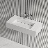 MonBlari 32" Solid Surface Wall Mount Sink, V-Shaped Drain, Matte White | Space-Saving Floating Design,Stone Resin,Sloped No-Pooling Surface,Repairable for Minor Scratches