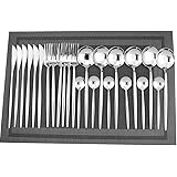 Gugrida 24-Piece Silverware Set - 18/10 Stainless Steel Reusable Utensils Forks Spoons Knives Set, Mirror Polished Cutlery Fl