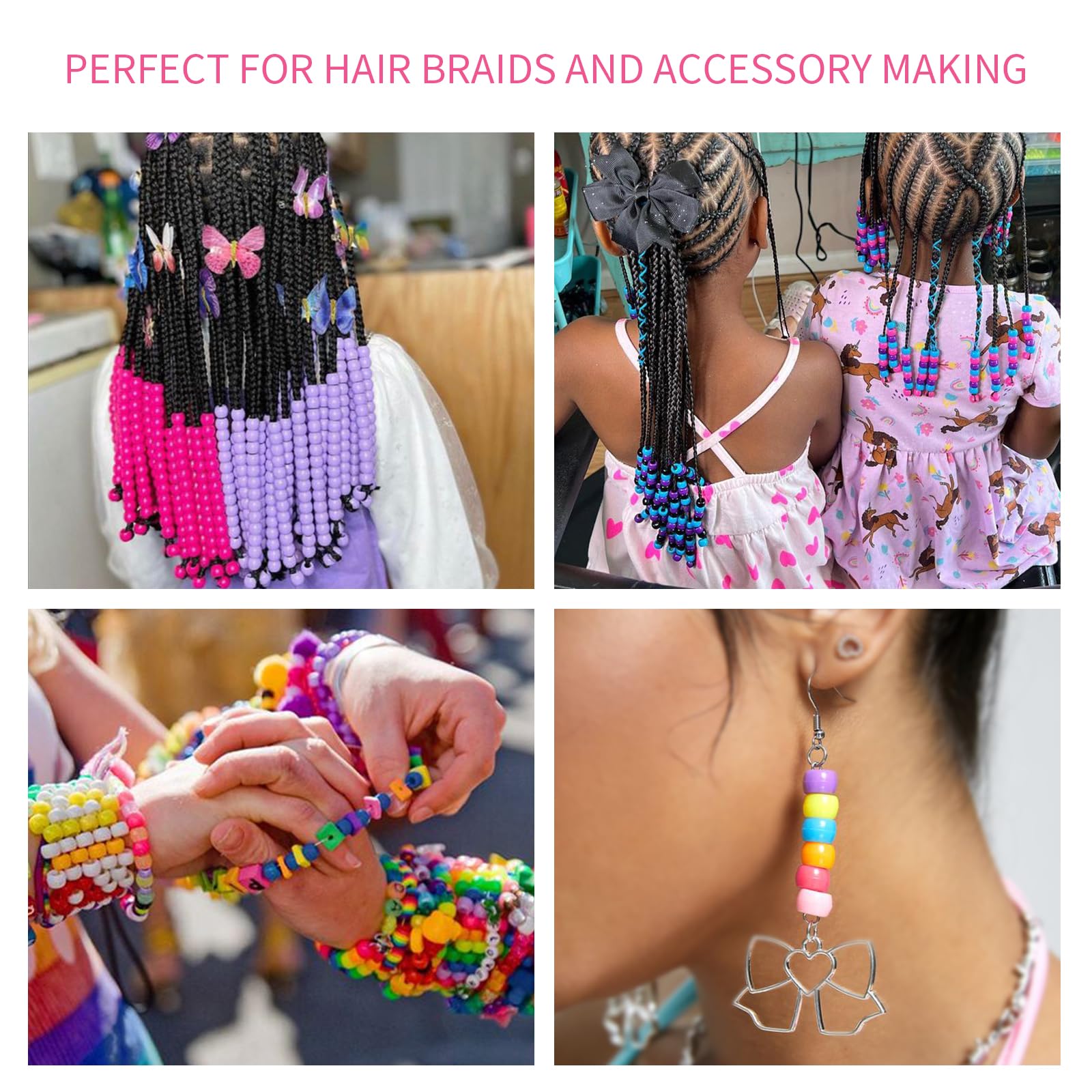 1000+pcs Glitter Pony Beads Bulk, Acrylic 9mm Large Plastic Bead for Bracelets Big Hole Hair Braids Crafts DIY Projects