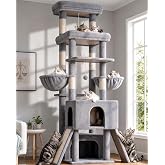 Globlazer Z78 Heavy Duty Cat Tree for 20lbs Large Adult Cats, Light Grey | Symmetrical Aesthetic, 78 inch Sturdy Cat Tower Big Cat Tree with Extra Large Platform, 2 Scratching Boards