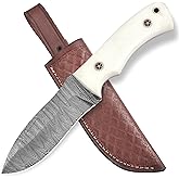 Falcon Craft Handmade Hunting Damascus Steel Knife with Leather Sheath – Fixed Blade Kniives with Resin Handle – Full Tang Carbon Steel Outdoor Survival & Camping Knifes