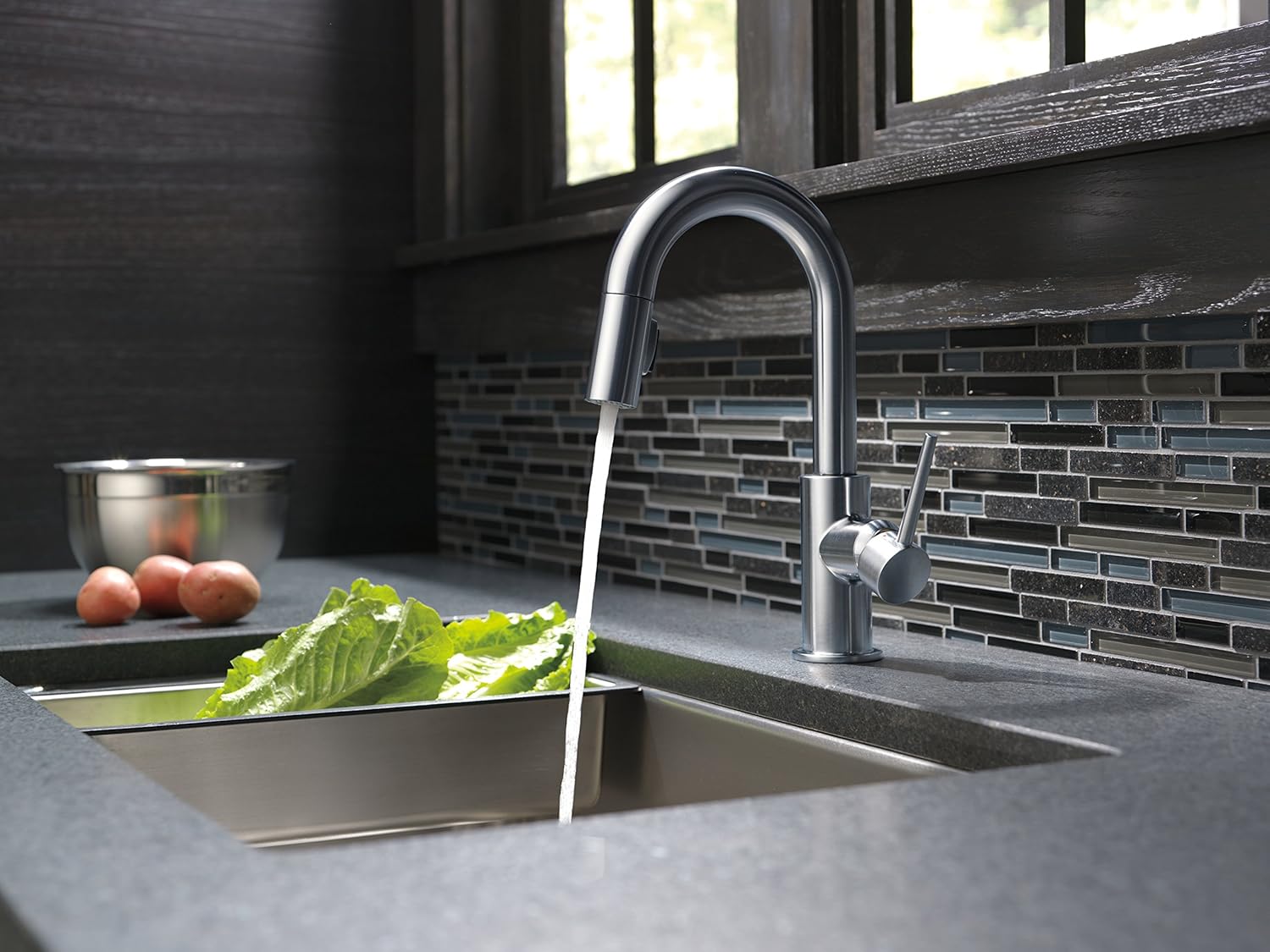 Delta Faucet Trinsic Single-Handle Bar-Prep Kitchen Sink Faucet with Pull Down Sprayer and Magnetic Docking Spray Head, Arctic Stainless 9959-AR-DST - Touch On Kitchen Sink Faucets - 