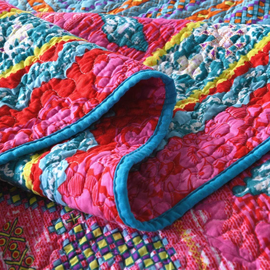 Qucover Quilted Bedspreads Double Size 220 x 240 cm, Reversible Bohemian Bedspread with 2 Pillowcases - Image 5