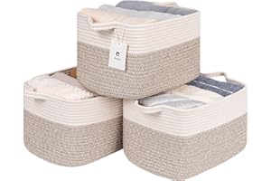 LAUGHBIRD Medium and Large Woven Basket//With Handle, Used for Toys and Fabric Storage Basket used for Storing xl Storage Box, Decorative Storage Box Room 2pack (14L*10W*8.6H White Brown, 14Lx10Wx8.6H)