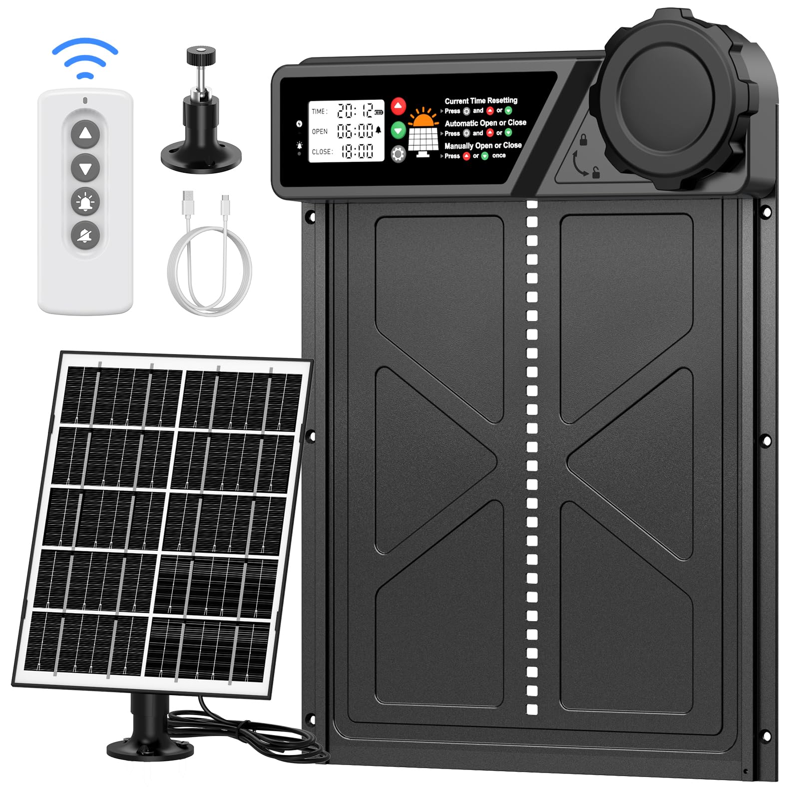Photo 1 of Large Size Automatic Chicken Coop Door Solar - Powered Auto Chicken Door Opener, Timer Modes for Safe and Convenient Chicken Keeping with Intelligent Obstacle Sensors, Remote Control, 14.2"H x 10.83"L
