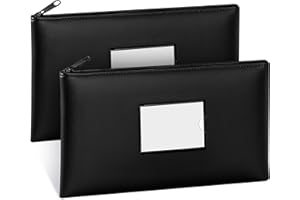 SMARTAKE Money Bags with Zipper, 2-Pack Bank Bags with Label, Waterproof Leather Money Pouches, for Cash Coin Bill Invoice Deposit Receipt Storage and Organize, 11.5 x 6.2 Inches (Black)