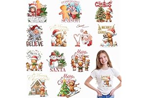 SUMELAY 12 Sheets Christmas Heat Transfers Vinyl, Gingerbread Iron on Transfers for T-Shirts, Christmas Iron on Decals for Clothes Bag Pillow Covers DIY Decorations