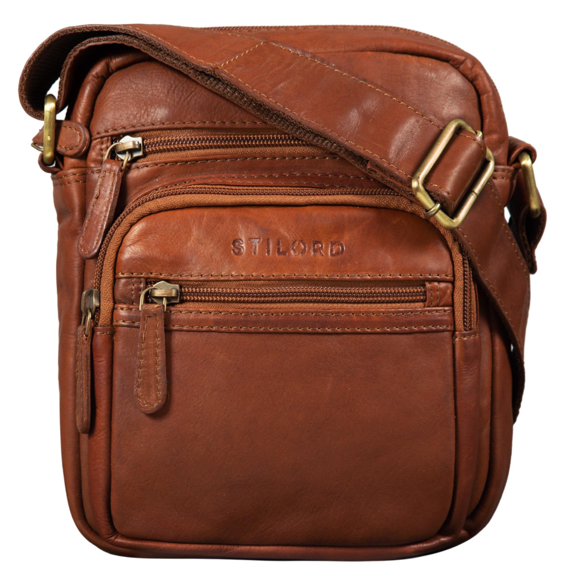 STILORD 'Fabian' Messenger Bag Leather Small 9,7' Tablet Case Cross-Body Shoulder Bag for Men and Women Vintage Everyday Spacious Genuine Leather, Colour:Cognac-Brown