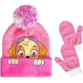 PAW Patrol Kids Beanie Hat and Gloves Set, Cuff Winter Knit Cap with Pom and Mittens, Skye, One Size