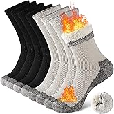 COOPLUS Merino Wool Hiking Socks for Men Thermal Warm Cushion Crew Winter Work Boot Socks (4 Pairs)