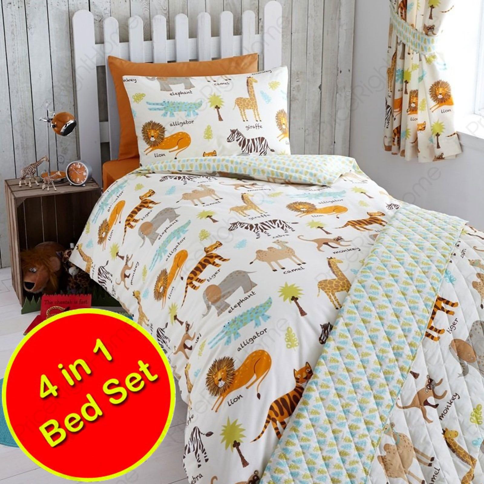 Harwood Textiles My Safari Animals 4 in 1 Junior Bedding Bundle (Duvet + Pillow + Covers)