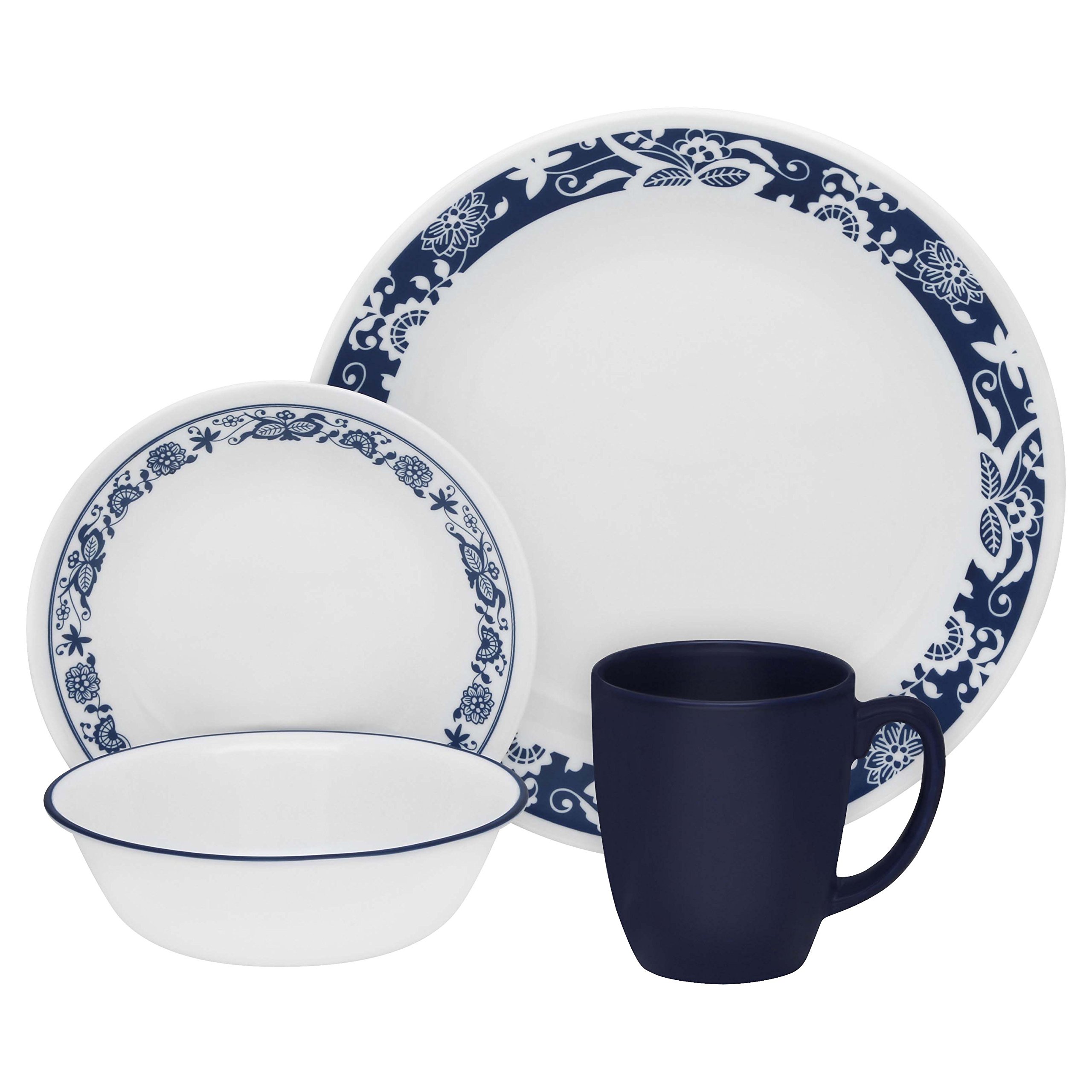 Corelle 16-Piece Vitrelle Glass True Blue Chip and Break Ressiatant Dinner Set, Service for 4, Blue