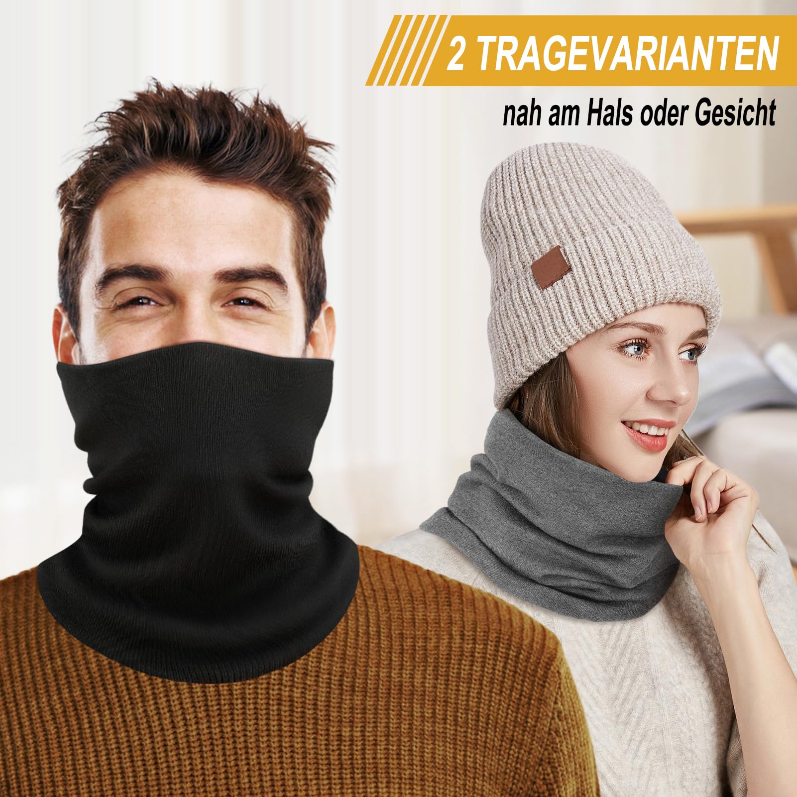 Kiiwah 2 Stück Winter Schlauchschal für Herren Damen, Weiches Halswärmer Halstuch Winddichte Multifunktionstuch für Outdoor Motorrad Fahrrad Indoor Aktivitäten 2