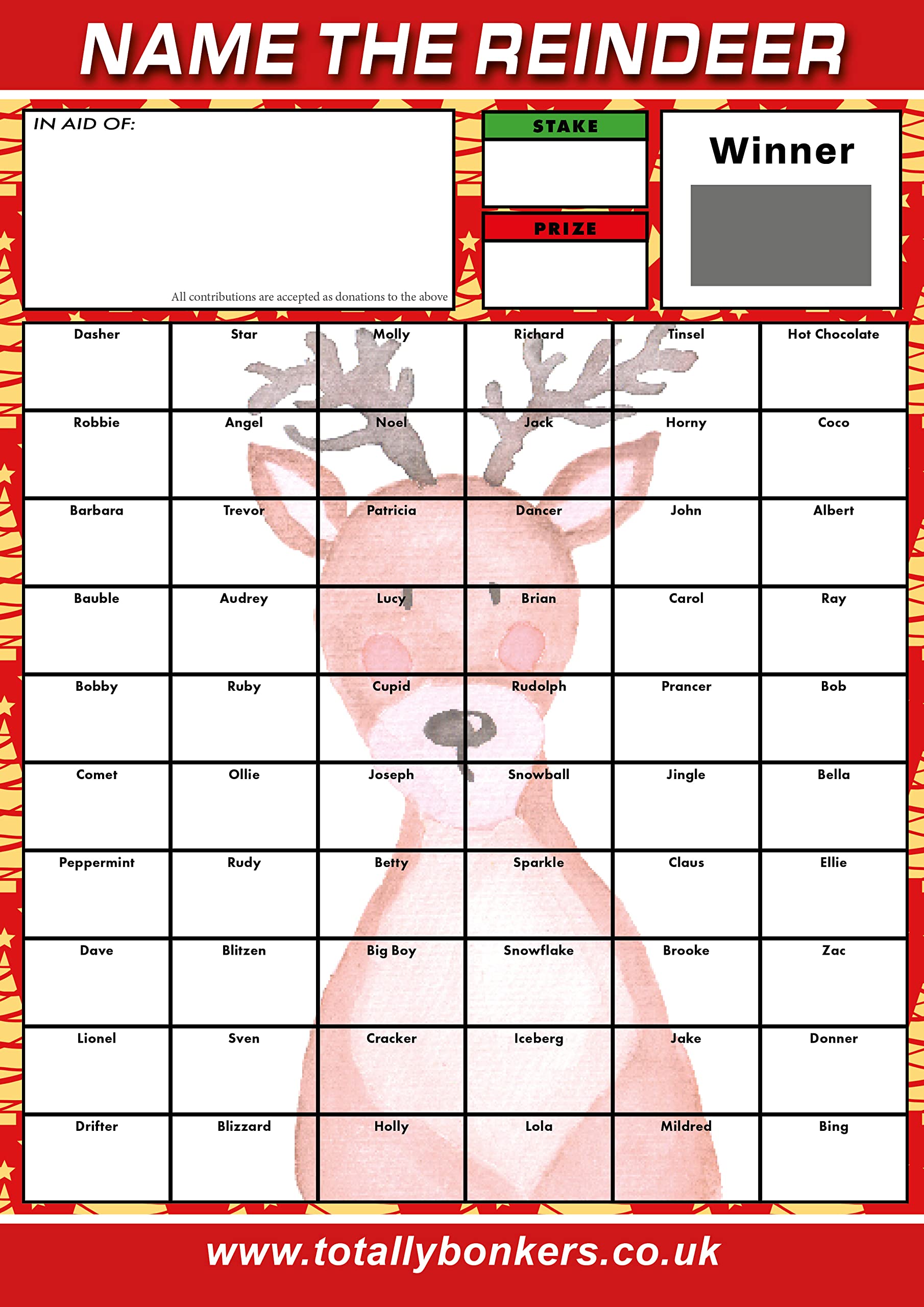 Totally Bonkers - Christmas Reindeer Fundraising Scratch Cards - 60 Square - A4 (297x210mm) - 5 Pack - TB0072 - Blind Card