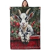 UNDAHIS Cute Goat Blanket, Soft Warm Cozy Adorable Animal Artwork Throw Blanket Gifts for Adults Kids Women, Lightweight Fuzzy Comfy Flannel Blankets for Couch, Travel, Bed, House Decor 60×50 Inch