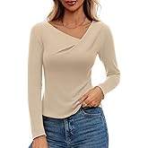 DCCISU Women's Long Sleeve Asymmetrical Cowl Neck Ribbed Tops 2026 Spring Fashion Dressy Shirt Going Out Top