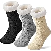Foaincore 3 Pairs Slipper Socks with Grips for Women Non Slip Thick Fuzzy Socks Winter Warm Slipper for Christmas Women Gifts
