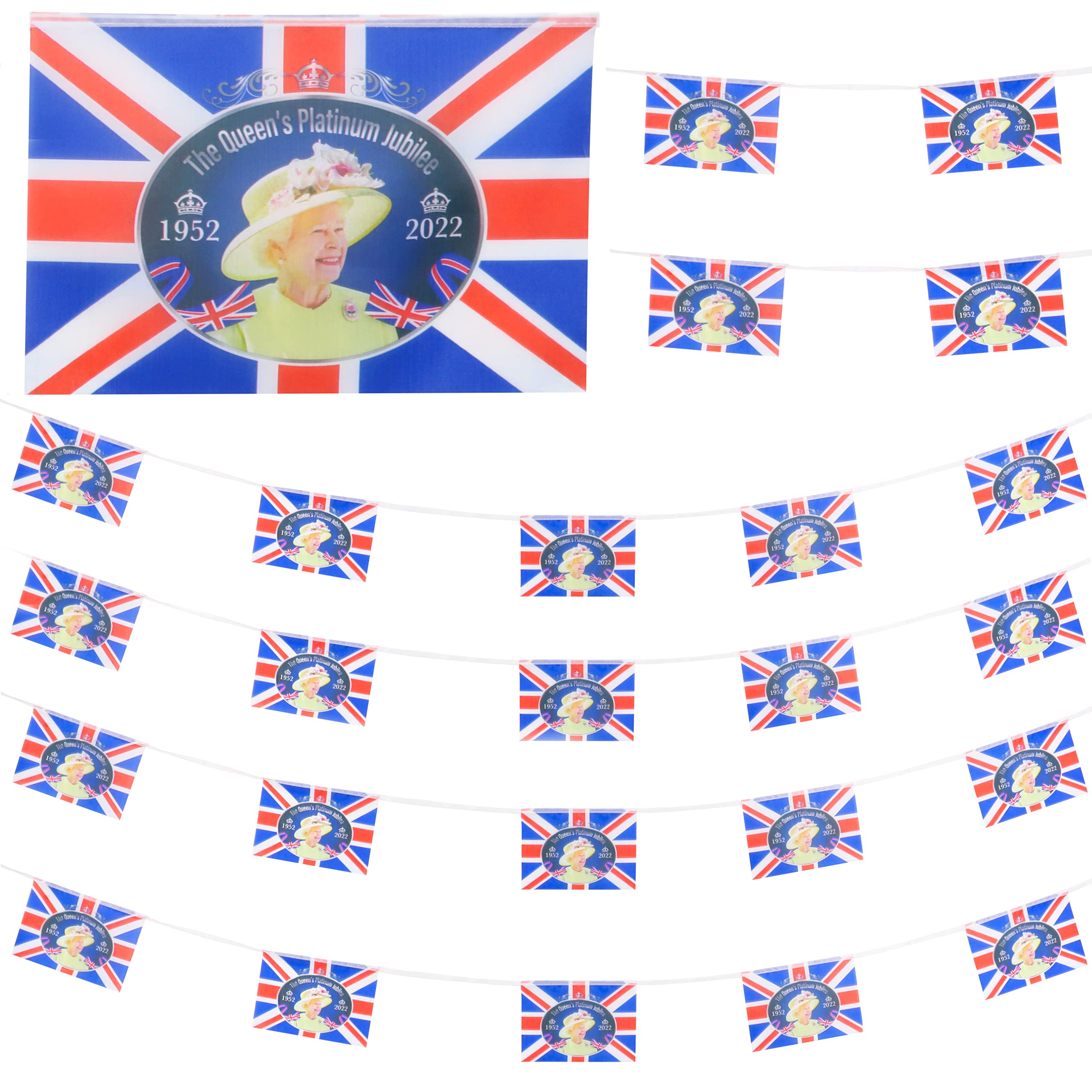 Toyland® 12ft Union Jack Queens Platinum Jubilee Bunting - Queens Jubilee Decorations - British Decorations
