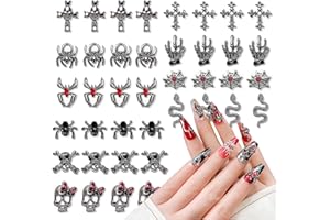 CHANGAR 40 Pcs 3D Halloween Nail Art Charms Vintage Punk Alloy Nail Charms Skull Ghost Bat Spider with Rhinestones Alloy Nail Art Jewelry for Halloween DIY Nail Art Craft Decoration Supplies