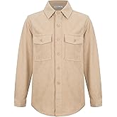 Tronjori Boys Corduroy Utility Shirt Long Sleeve Button Down Casual Woven Shirt with Two Pockets