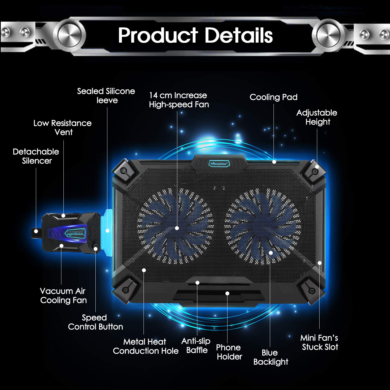 Refroidisseur Pc Portable 2 Fan Refroidissment Silencieux Rapidement Avec Mini Ventilateur Externe Pour Ordinateur Portable Gaming 12-17 Pouces