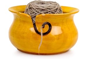 Nagina International Kitchen Pot Styled Premium Wood Crafted Portable Yarn Storage Knitting Bowl (Large, Turmeric Wood)