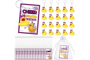 Seenelling Cheer Gifts Bulk Duck Keychain You've Been Cheer Ducked Tags Bows Organza Bags for Christmas Cheerleader Team Gift