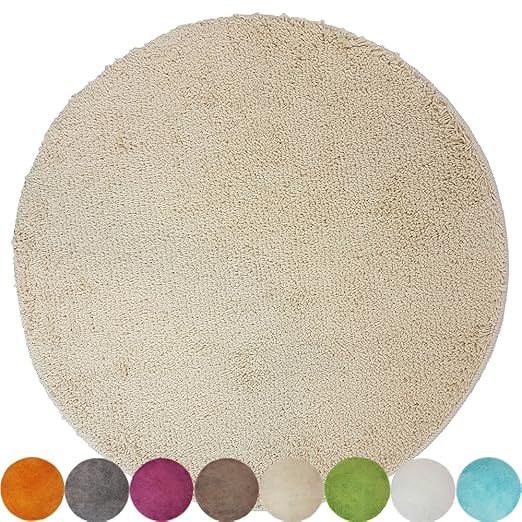 Bath mat round in beige Noslip bath rug 60 cm diameter Differents