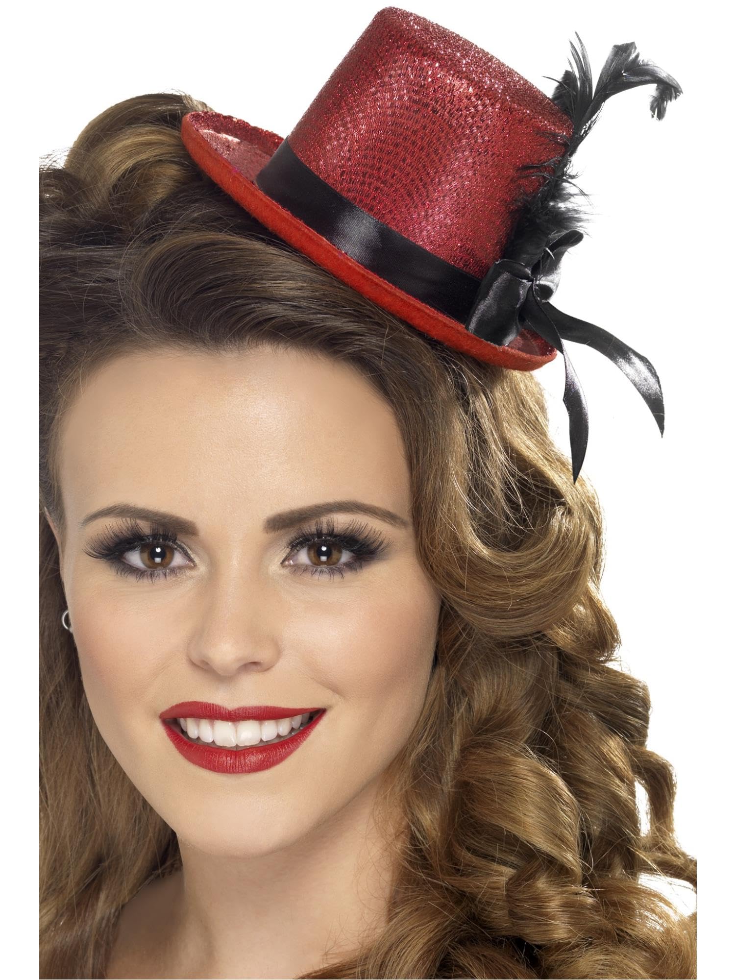 Mini Tophat Red With Black Ribbon & Feather
