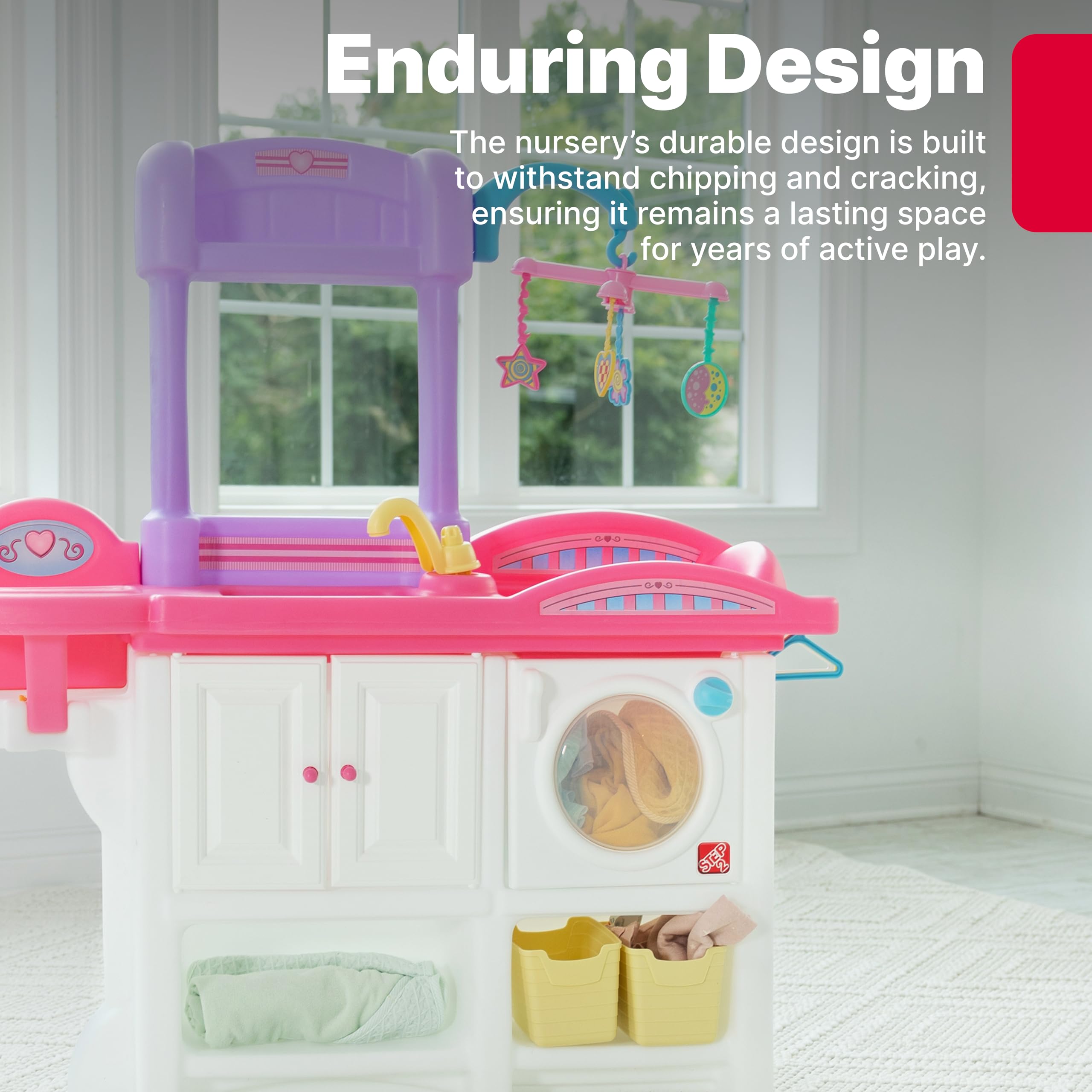 Step2 Love & Care Deluxe Baby Doll Nursery Playset for Kids, Compact Changing Station & Crib, Made of Durable Plastic, Includes Toy Accessories, For Toddlers 2-6 Years Old, Pink