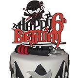 Ninja Happy 6th Birthday Cake Topper Black Red