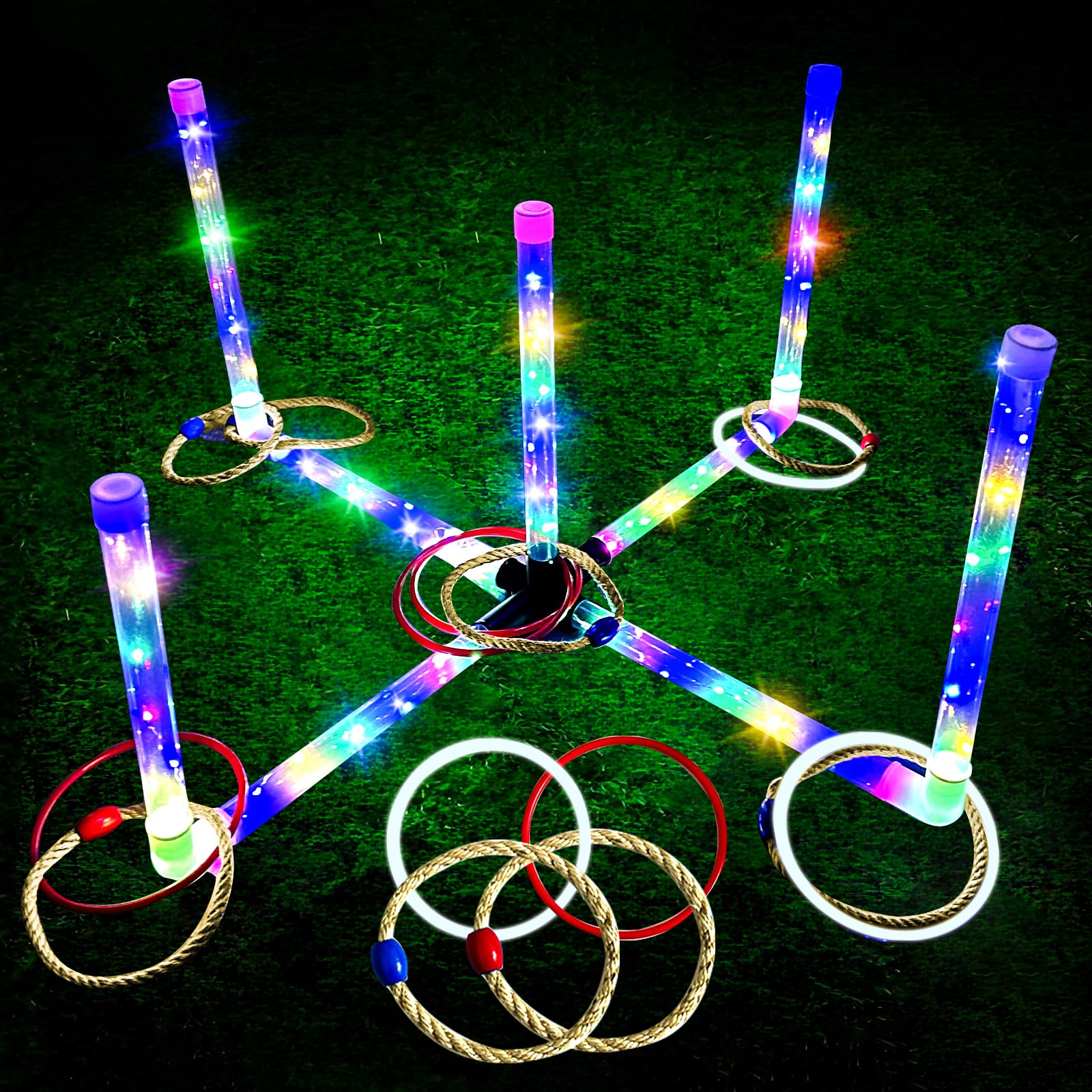 Photo 1 of Ring Toss Games for Adults and Kids, Outdoor Indoor Ring Toss Glow in Dark Games- LED Ring Toss Lawn Backyard Camping Glow Party Games for The Whole Family at Night (Luminous Ring Edition)