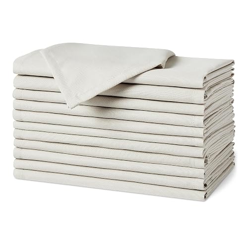 Amazon Basics Reusable Stain and Wrinkle Resistant Cloth Napkins, 12 Pack, 17 x 17 inches, White