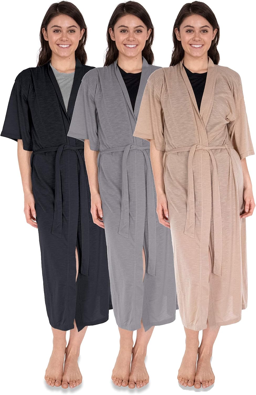 Sexy Basics Womens 3 Pack Soft Robes/Long Bathrobes/Silky Soft Semi