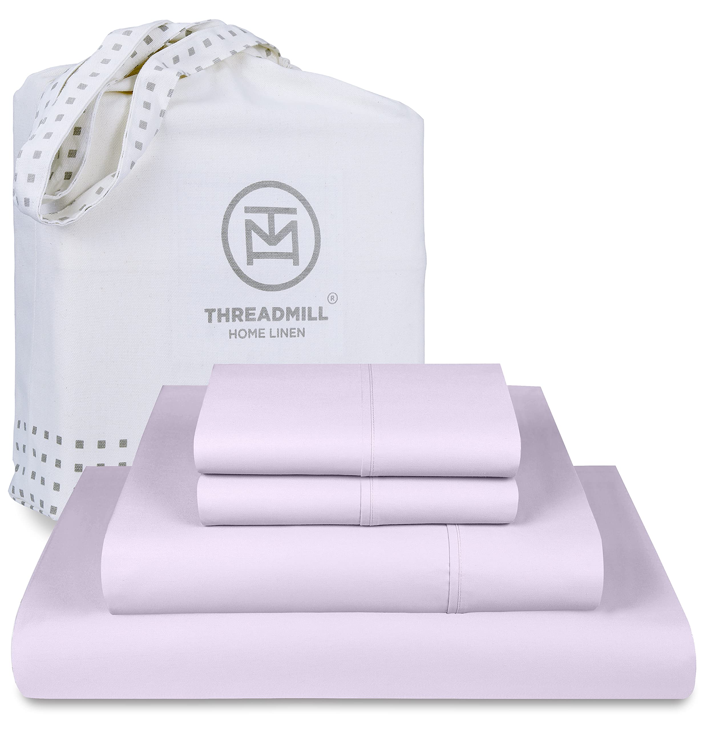 Photo 1 of Threadmill Cotton Sheets for King Size Bed, 100% Cotton, 500 Thread Count, Deep Pocket Sheet Set for King Size Bed, Snug Fit, Soft & Crisp Cooling Hotel Quality Bed Sheets 4 Piece Set, Lilac