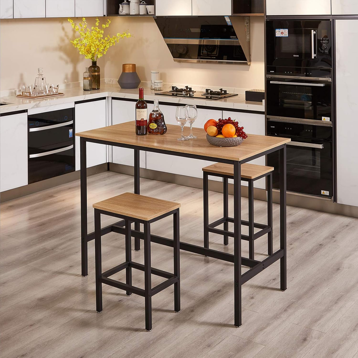 SUPERJARE Set of 2 Bar Stools, Industrial Barstools Chairs with Footrest and Steel Frame, Pub Kitchen Counter Height Bar Chairs - Nature: Kitchen & Dining