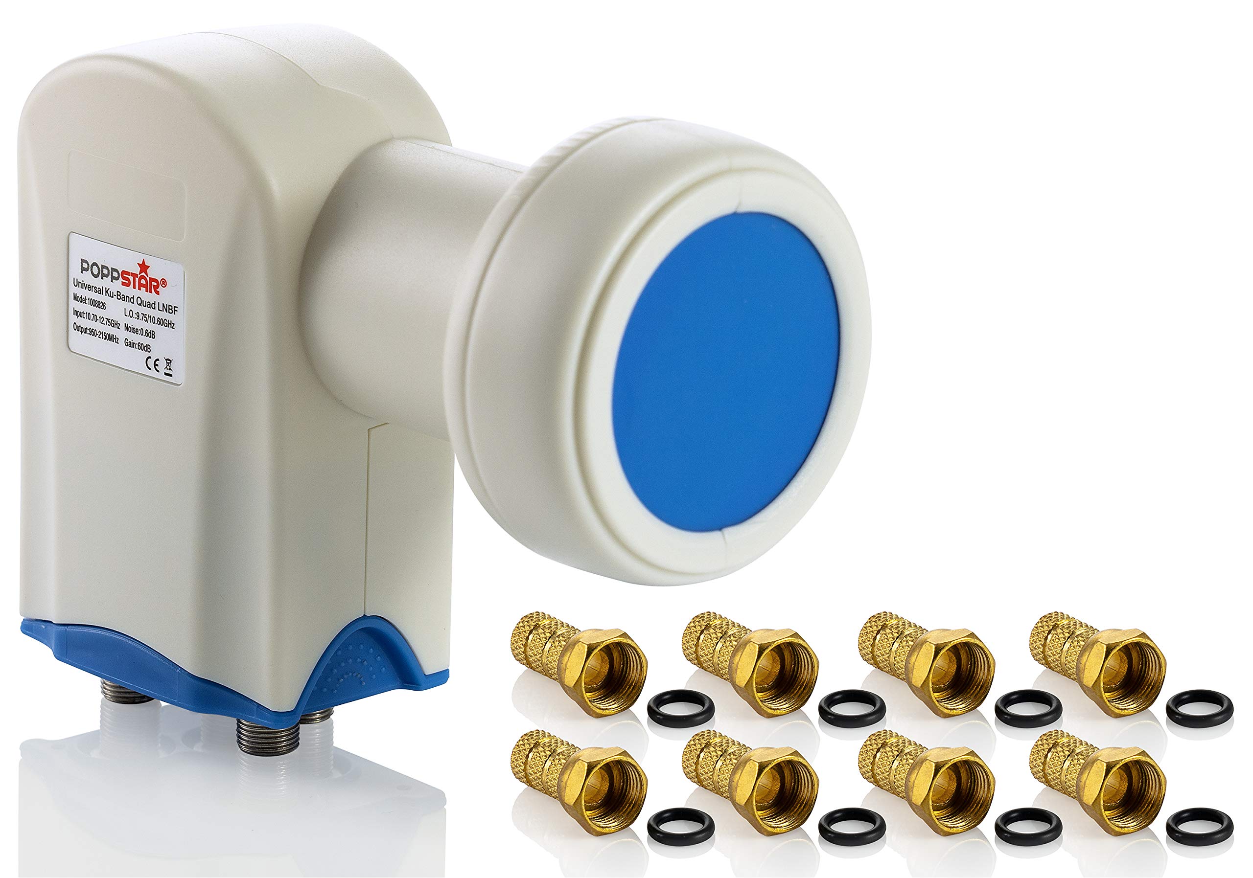 Poppstar Quad LNB LNC with 8x F-plug (gold-plated contacts), 1 subscriber connection for one receiver, reception from one satellite (1080p FullHD, 4k UHD, 3D TV)