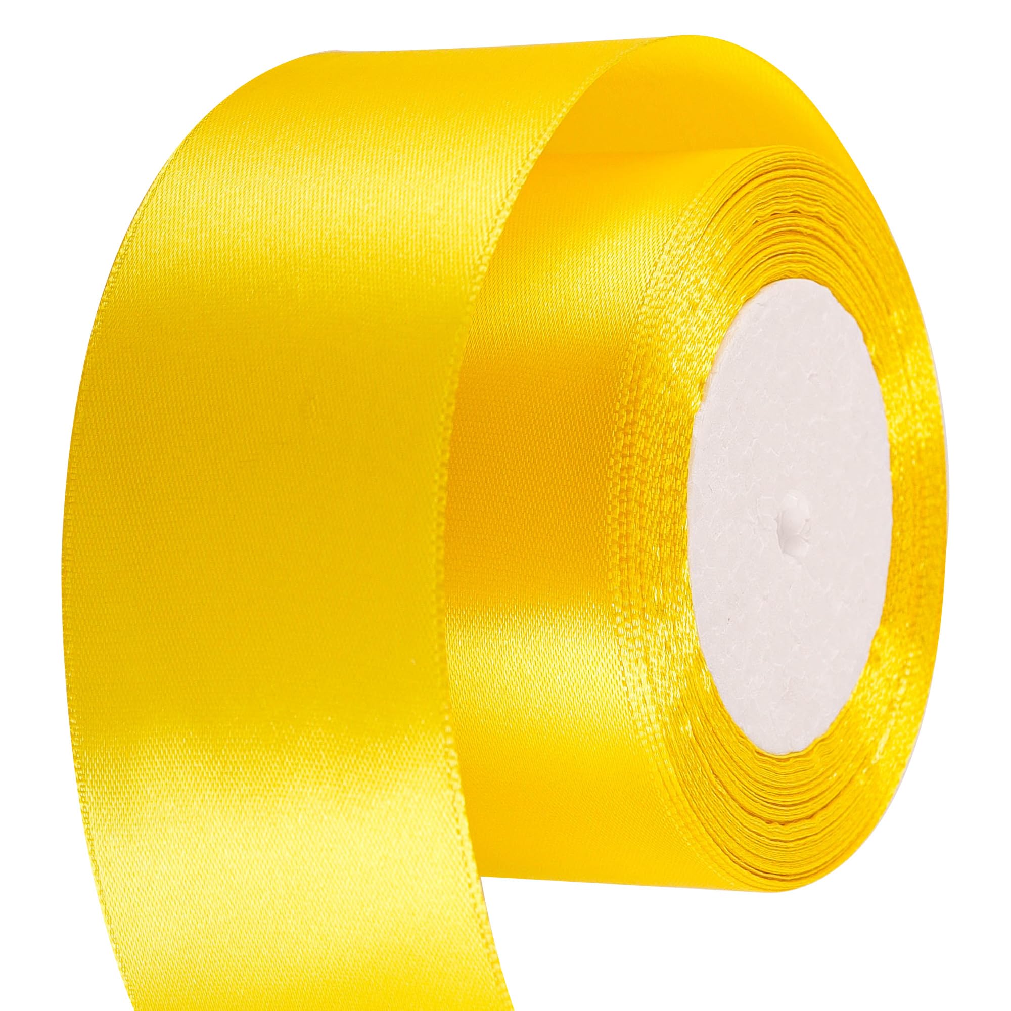 50mm Wide Yellow Ribbon Thick Helloween Satin Ribbon 22m, 2 inch Thick Yellow Ribbon for Gift Wrapping Wedding Car Halloween Xmas Birthday Cake Hair Bow Florist Bouquet Crafts Decorations