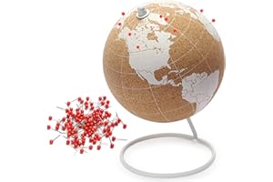 GLOBE TREKKERS White Cork Globe With Map of the World - 6" Rotating Stand for Children or Adults, 50 Red Push Pins - World Globe for Home, Office, Classroom, Travel, Kids