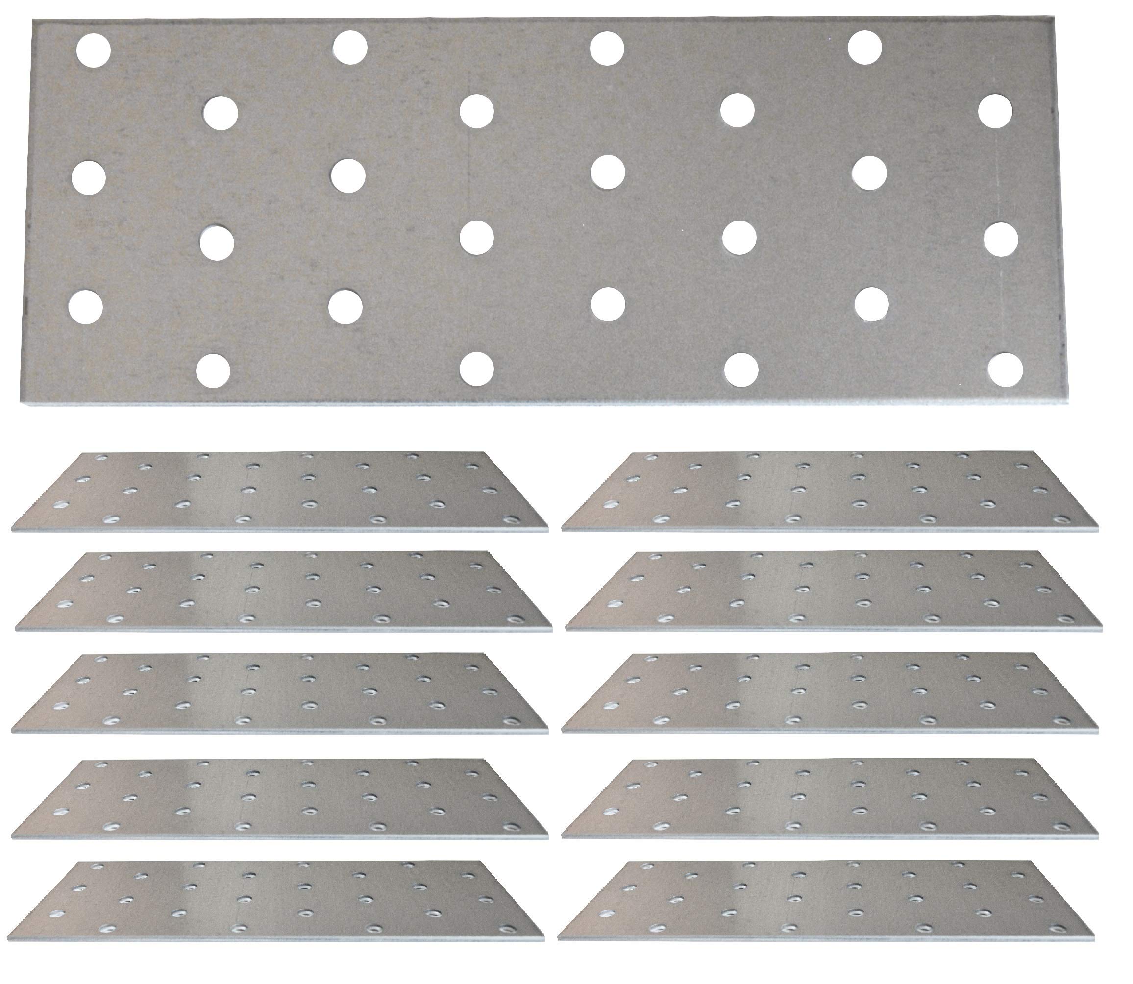 Steel Timber Connector Flat Connecting Joining Plate Galvanised Z275g/m2 20μm Heavy Duty Metal Sheet 6.3"x 2.36"x 0.08" (160 x 60 x 2mm) Pack of 10