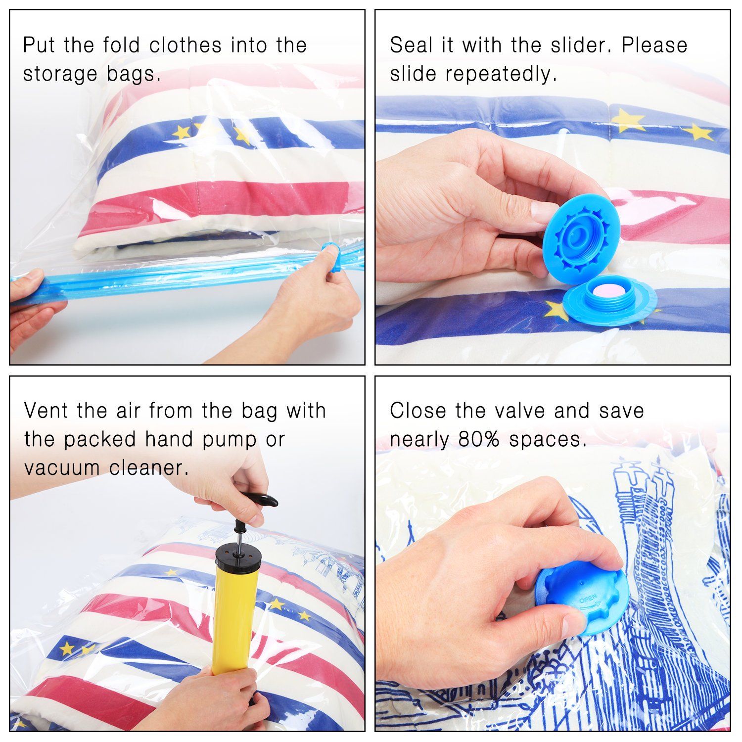 Makife Space Save Bags Vacuum Storage Bags Cloth Towel Pillow Blanket Travel 1 Free Hand Pump Save 80% Space Compression Works with Any Vacuum Cleaner 5 Pack, 32 40 inches