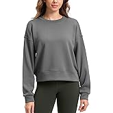 SANTINY Fleece Cropped Sweatshirts for Women Soft Crewneck Sweatshirt Pullover Long Sleeve Workout Crop Tops