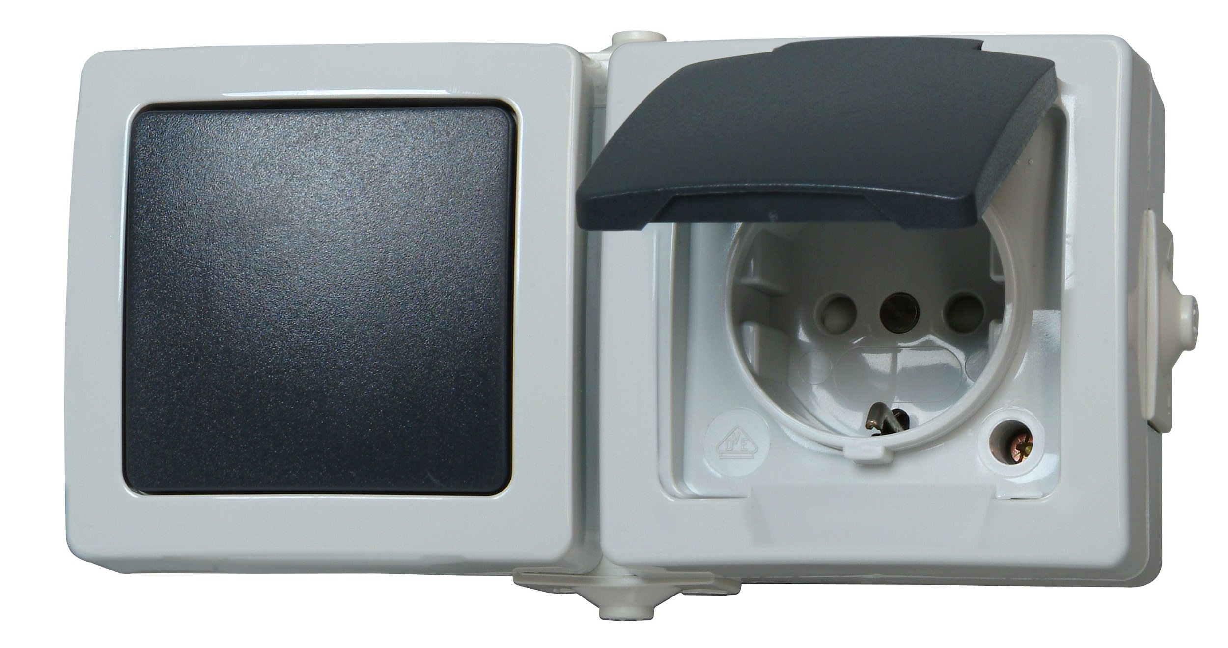 Kopp 138656001 Off/Double-Throw Switch Socket Combination for wet rooms Surface-Mount