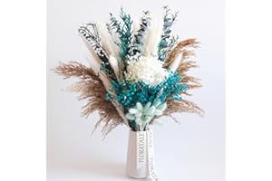 FLORATALE Coastal Blue Dried Flower Bouquet (No Vase) | 17'' Mini Floral Arrangement with Pampas, Hydrangea, Baby's Breath & More Natural Dried Flowers – Home Wedding Decor Centerpiece