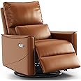 Power Swivel Rocker Recliner Chair for Adults, Glider Nursery Reclining Chair with Lumbar Support, Electric Recliner with USB Type-C Ports, Rocking Recliner for Living Room, Nursery (Brown)
