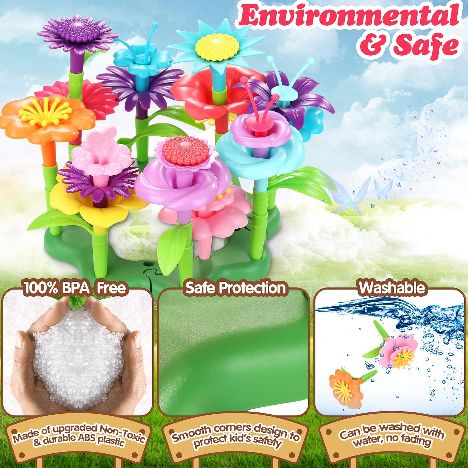 Fivejoy Flower Garden Building Toys for 3 Year Old Girls Boys, Easter Gifts for Kids 134pcs Flower Building Toy - Image 4