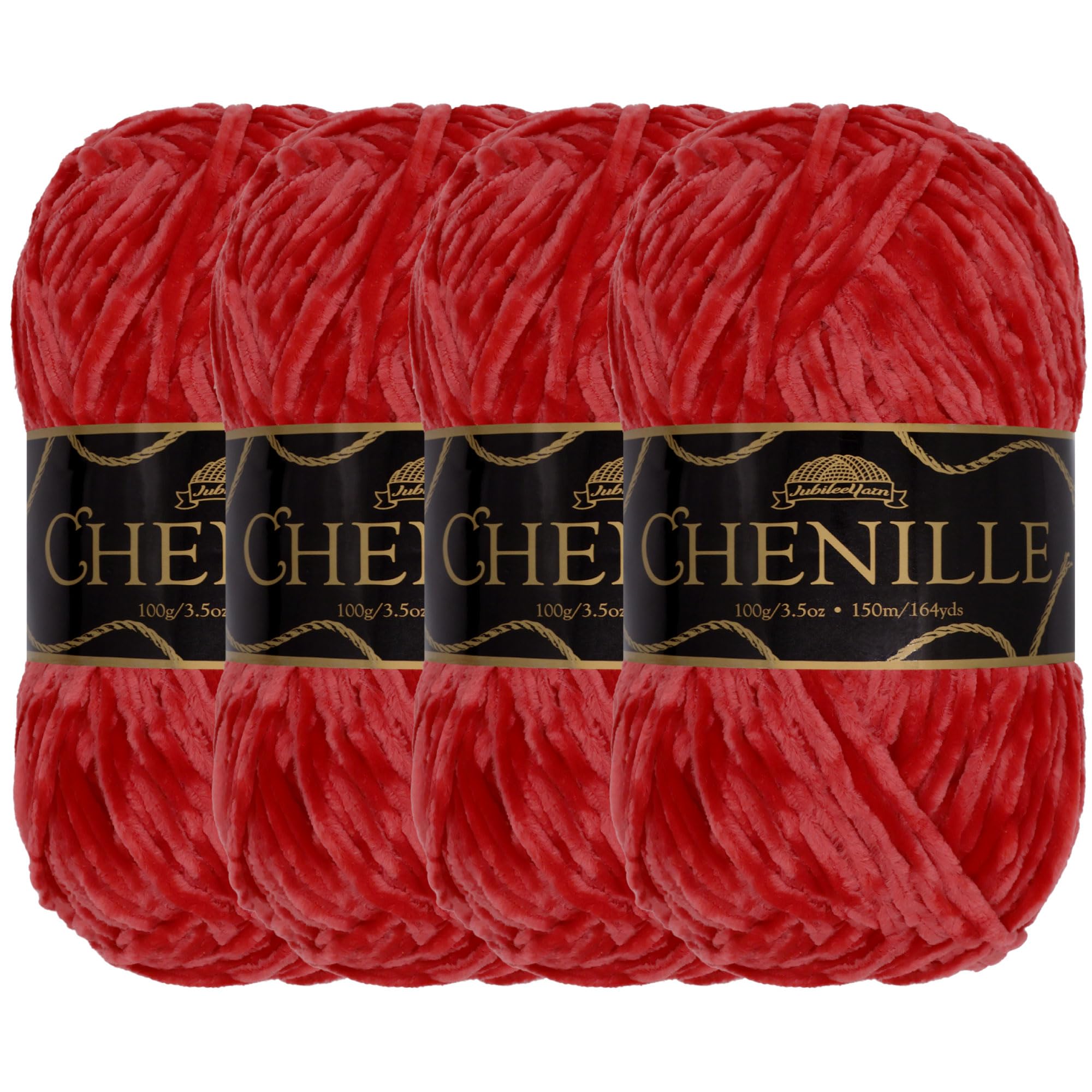 JubileeYarn Chenille Yarn - Worsted Weight - 100g/skein (4 Skeins, 109 Rouge)
